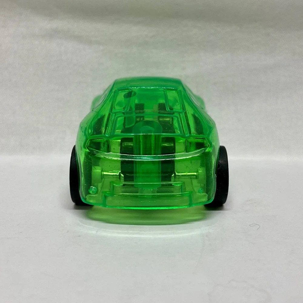 Vintage Pull Back Toy Car Green Clear See Through Body + Rubber Tires EUC
